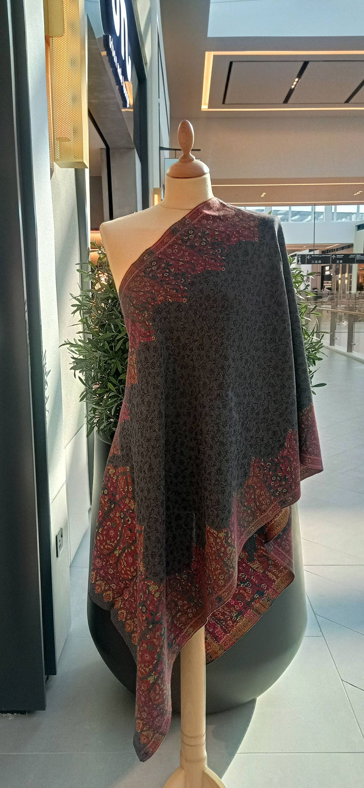 Bhoomi Steel Grey Cashmere Scarf |House Of Inaayat