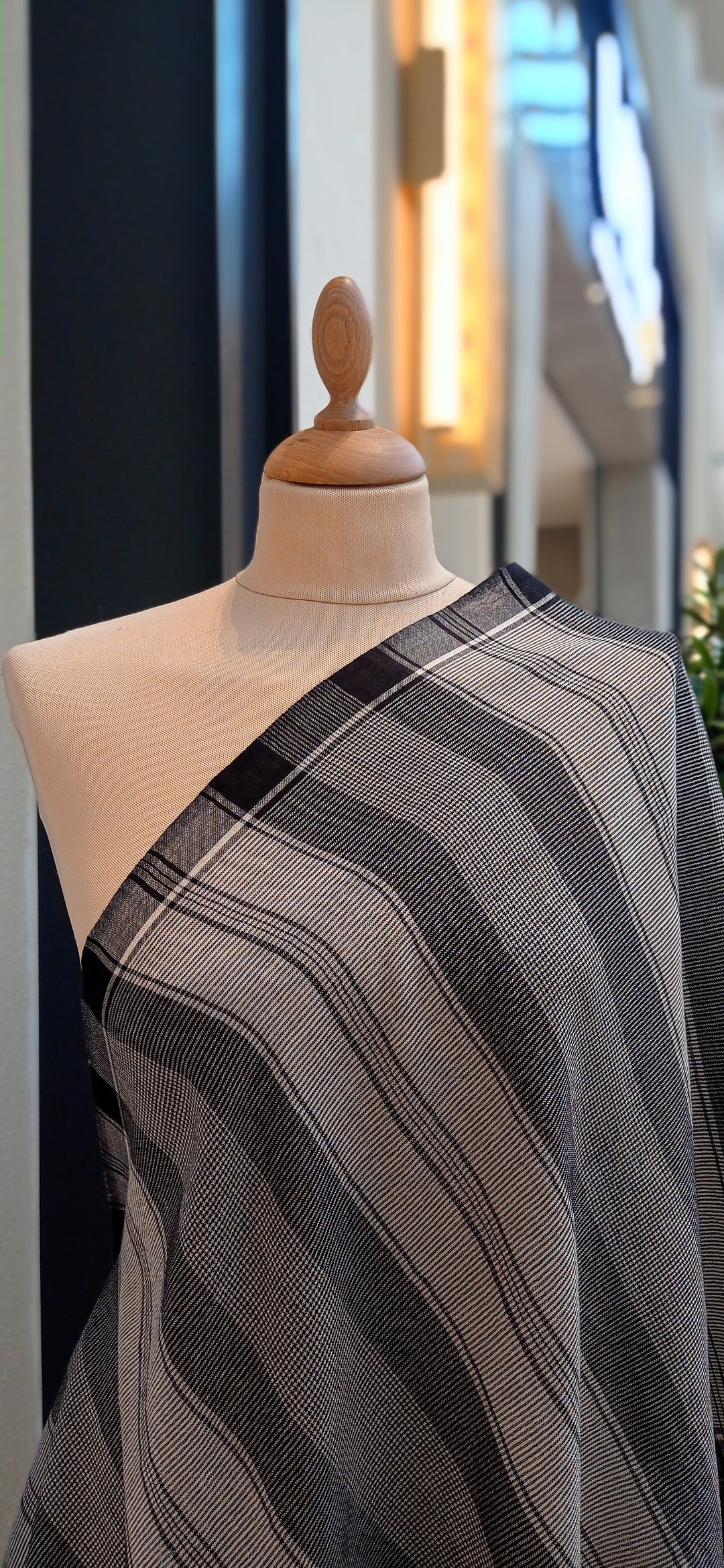 Grey and Black Striped Cashmere Scarf