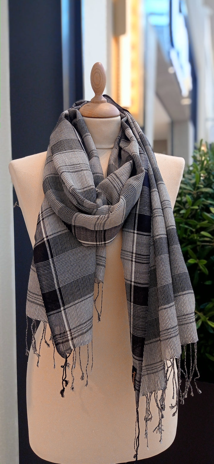 Grey and Black Striped Cashmere Scarf