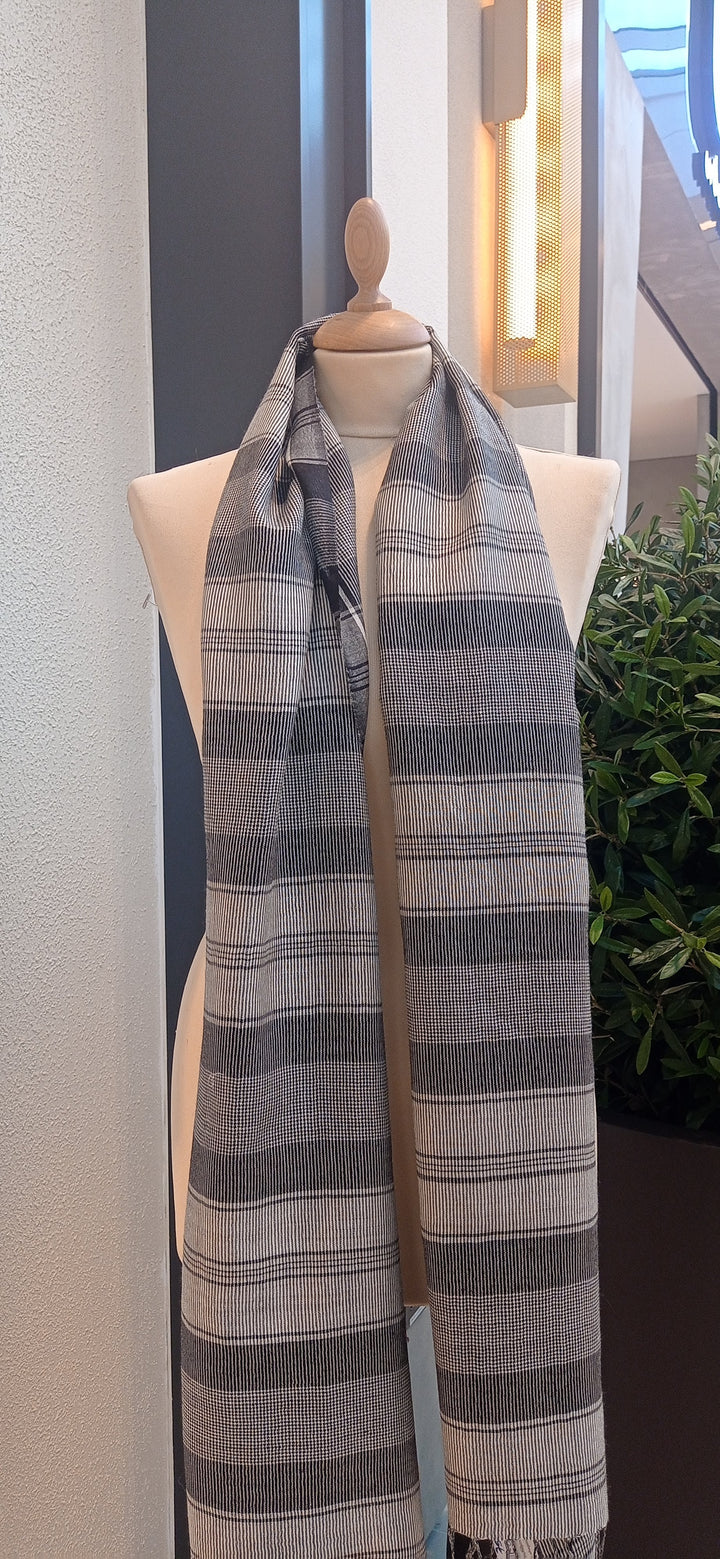 Grey and Black Striped Cashmere Scarf