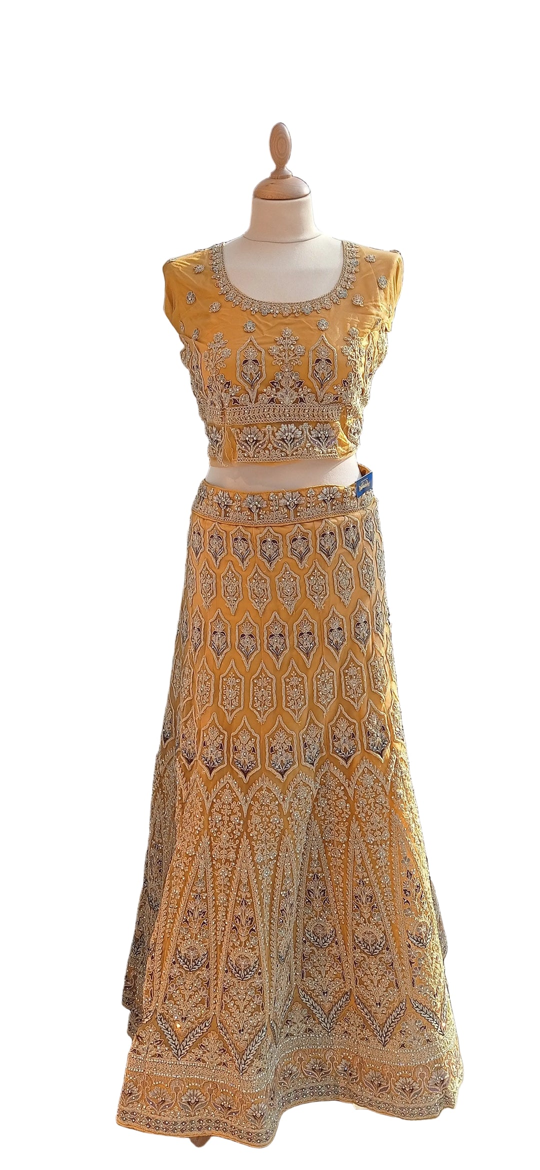 Shagun Earthy Mustard Lehenga with Geometric Embroidery (Unstitched) | Inaayat by Divya Taimni