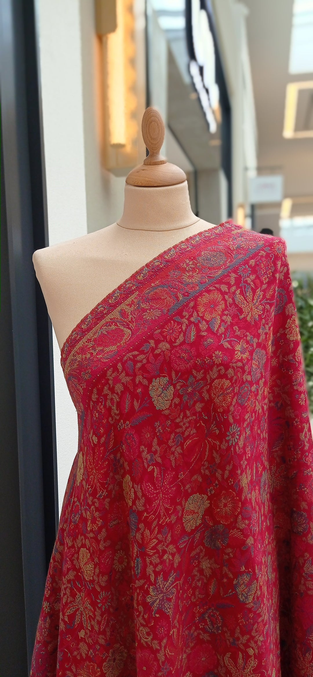 Bhoomi Red Cashmere Shawl with Multicolor Roses |House Of Inaayat