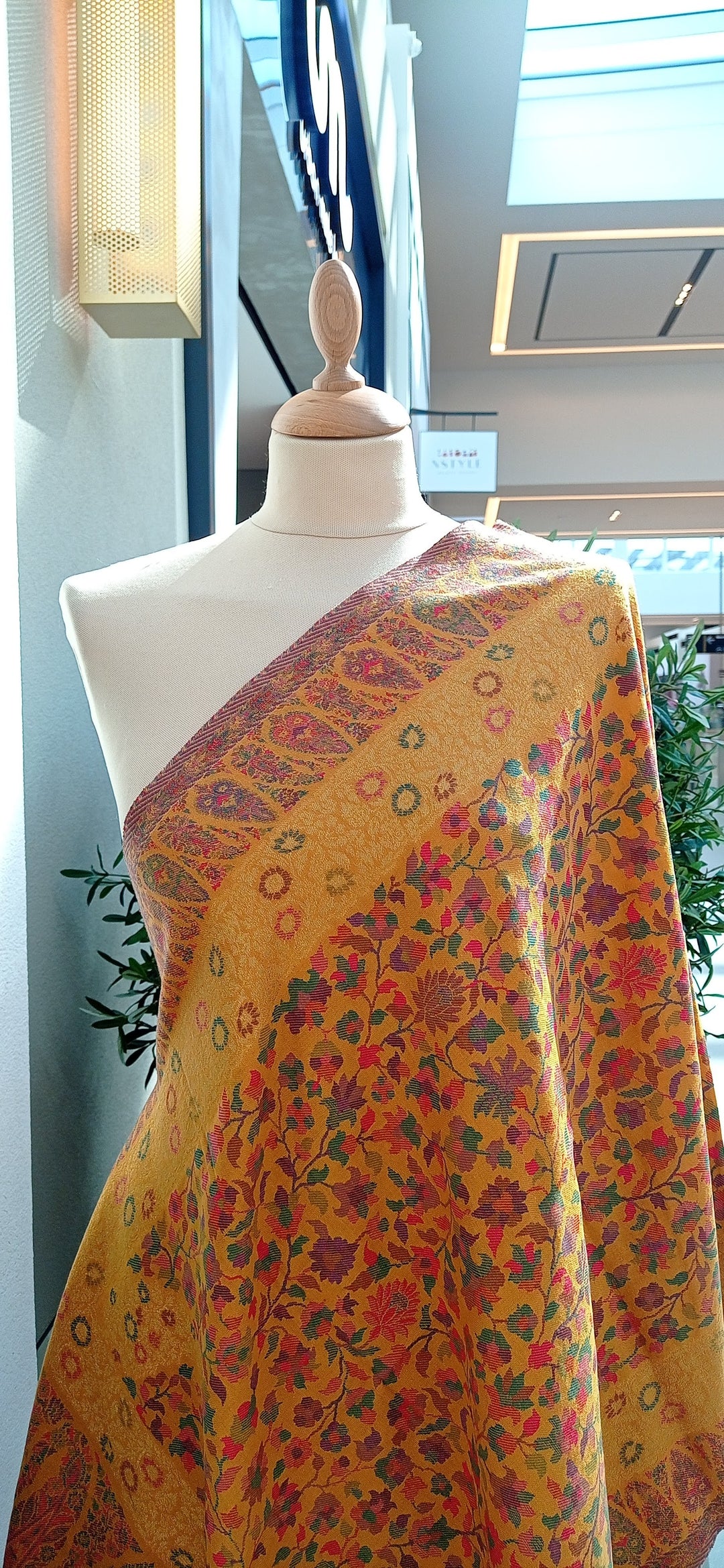 Bhoomi Yellow Kashmiri Kani Cashmere Scar with Subtle Gold Zari Weaving and a Paisley Border|House Of Inaayat