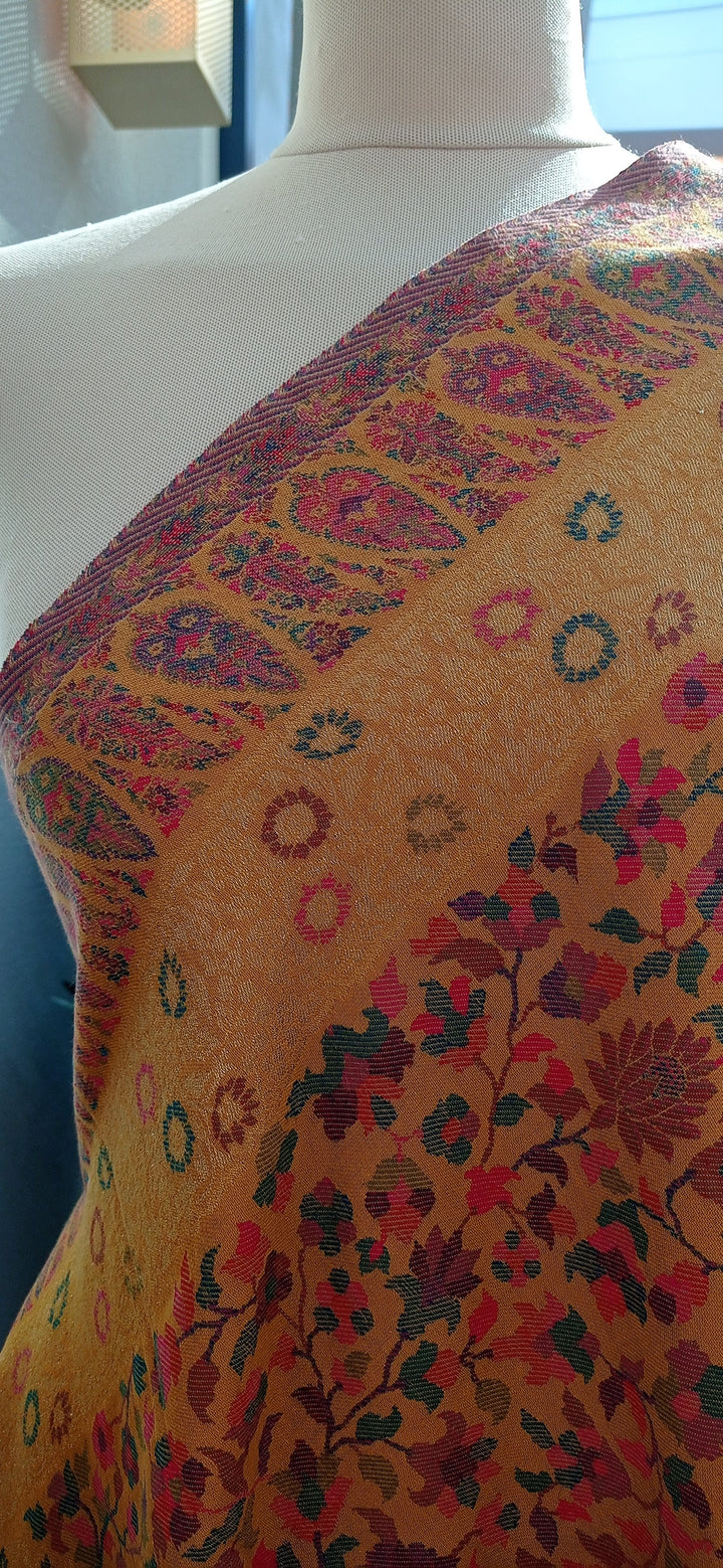 Bhoomi Yellow Kashmiri Kani Cashmere Scar with Subtle Gold Zari Weaving and a Paisley Border|House Of Inaayat