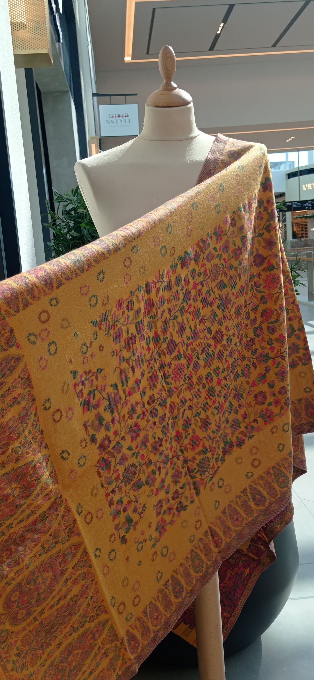 Bhoomi Yellow Kashmiri Kani Cashmere Scar with Subtle Gold Zari Weaving and a Paisley Border|House Of Inaayat