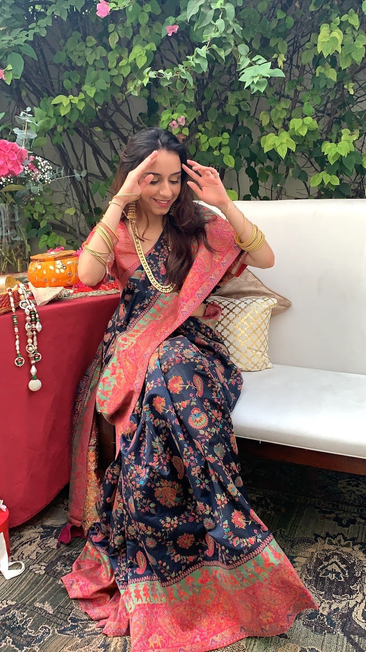 Nayan Silk Saree Navy Blue Baraat Royal Wedding Procession Saree