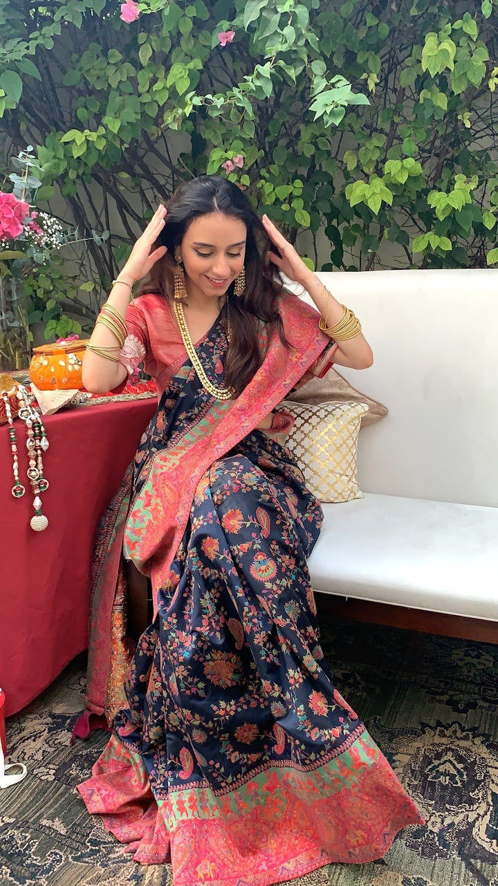 Nayan Silk Saree Navy Blue Baraat Royal Wedding Procession Saree