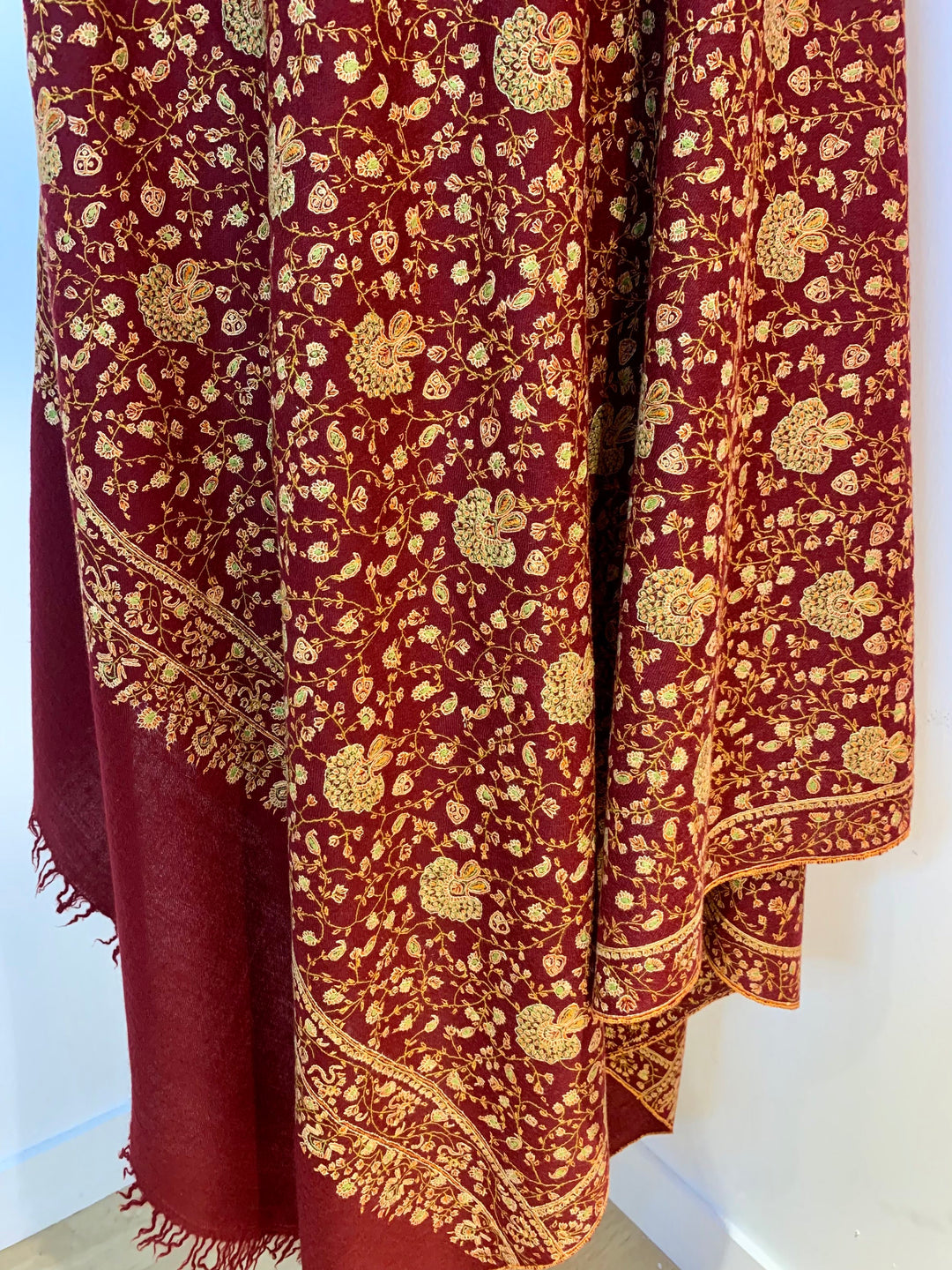 Taranum Maroon Pashmina Embroidered Shawl | House of Inaayat