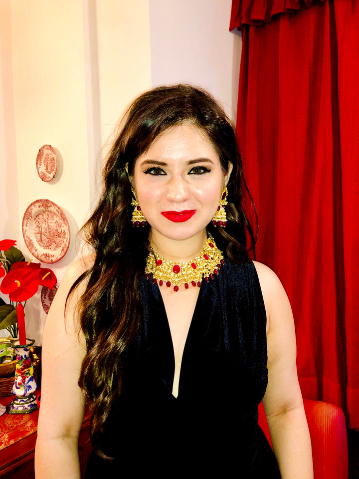 Meher Ruby Necklace and Earrings Kundan Set|Inaayat by Divya Taimni